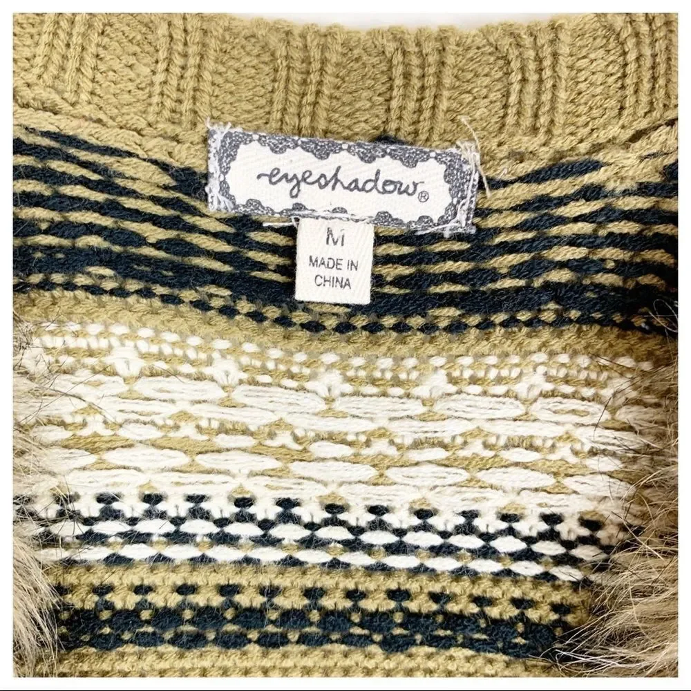 Eyeshadow Faux Fur‎ Vest w/Patterned Knit Back M